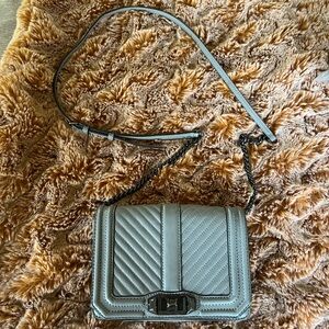 Rebecca Minkoff Gray Quilted Crossbody Bag with Silver Chain